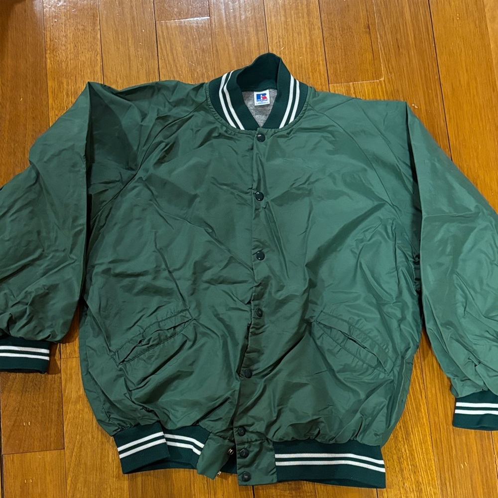 Vintage Russell Athletic Forest Green nylon jacket with White Trim